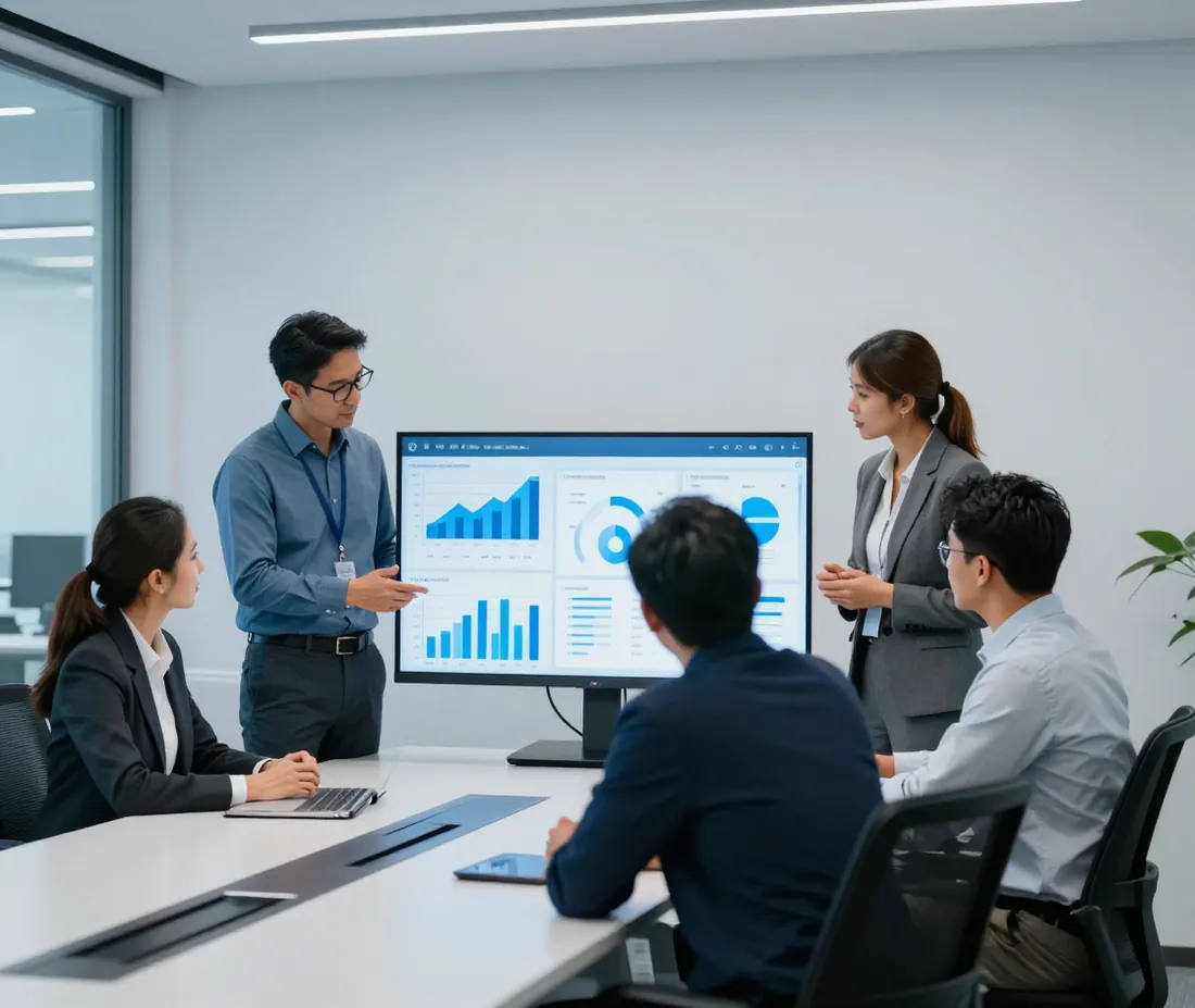 Sesión de trabajo frente a un tablero de indicadores